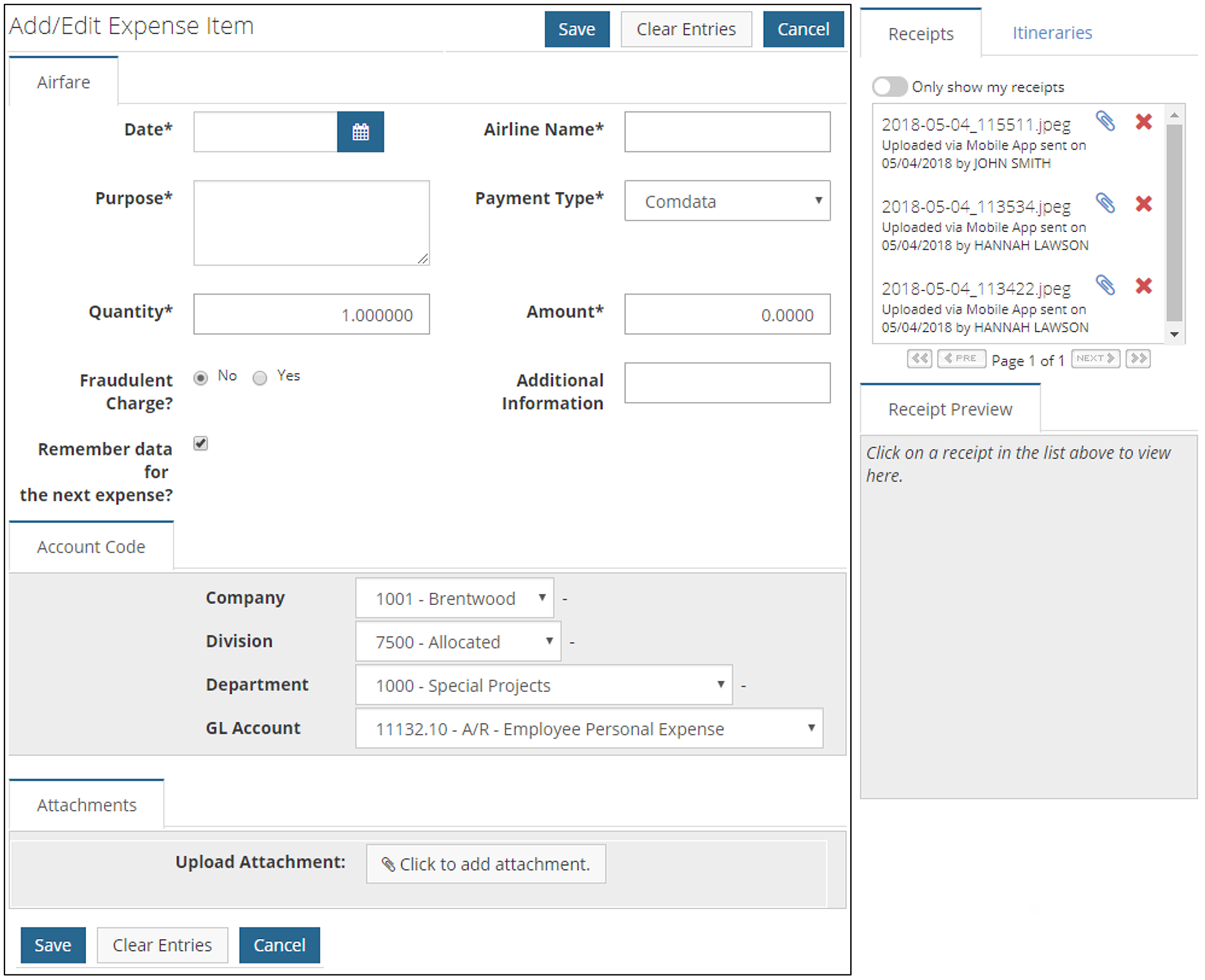 add and edit expense item page