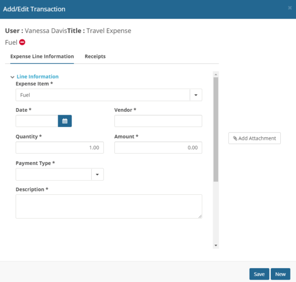 add and edit transaction window