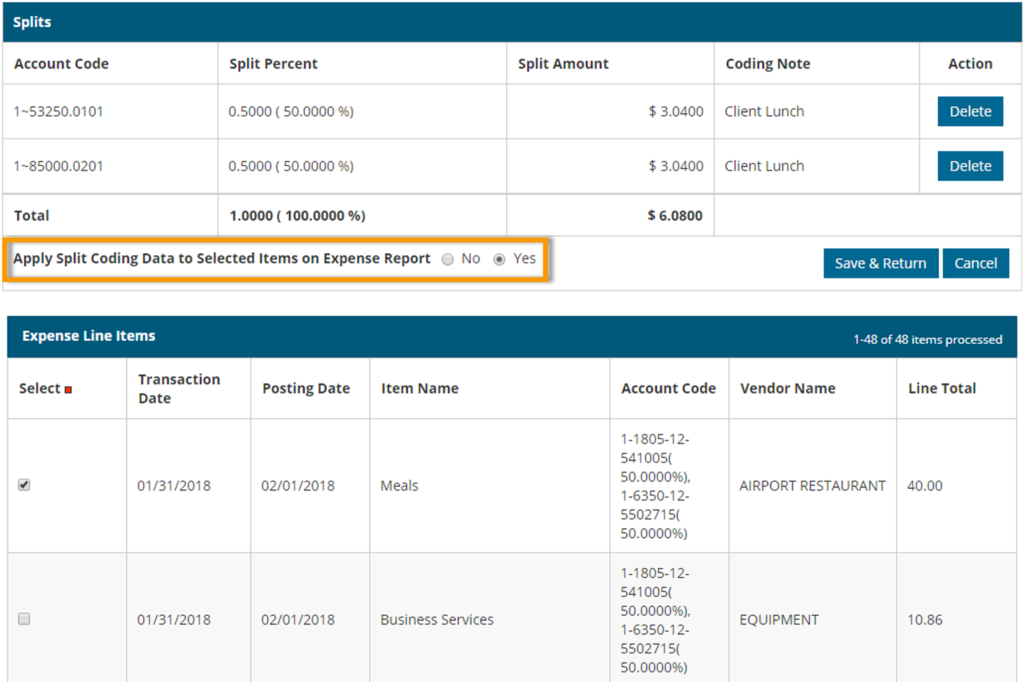 Split Account Codes – Expense Track Help