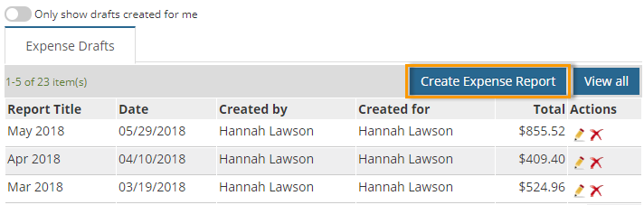 create expense report button