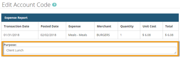 Edit Account Codes – Expense Track Help