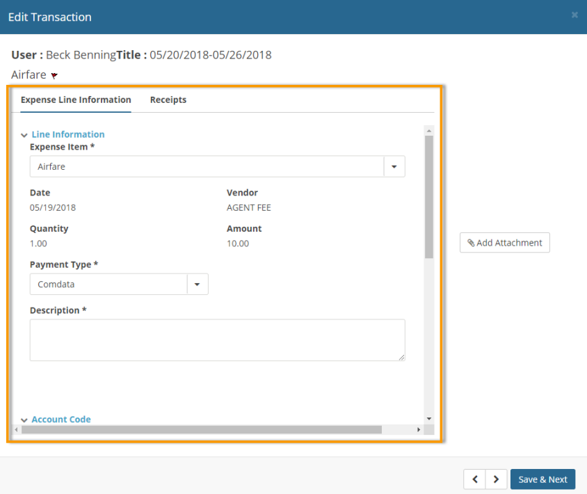 edit transaction window expense line info tab