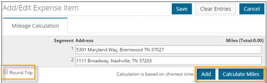 enter mileage calculation