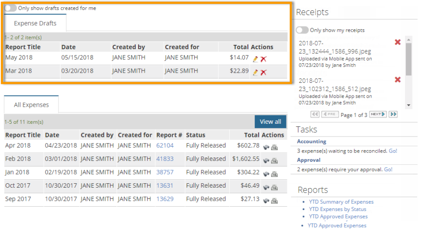 expense dashboard