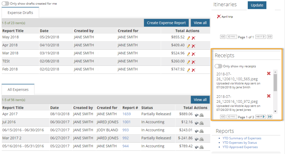 receipts queue on expense dashboard