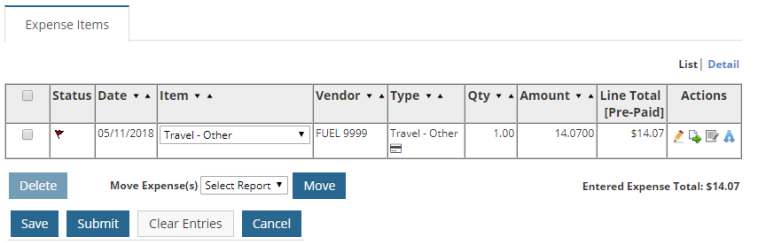 expense item grid