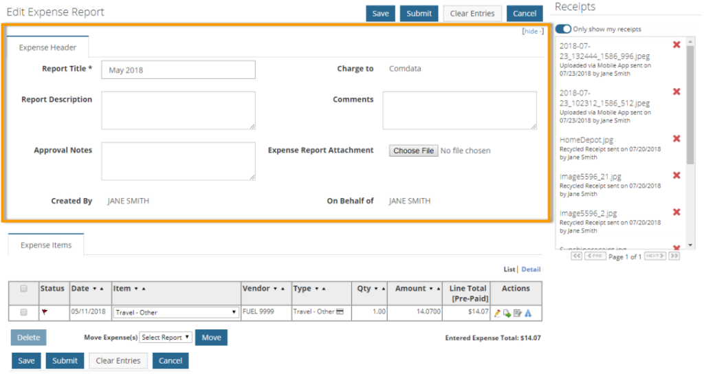 expense report header