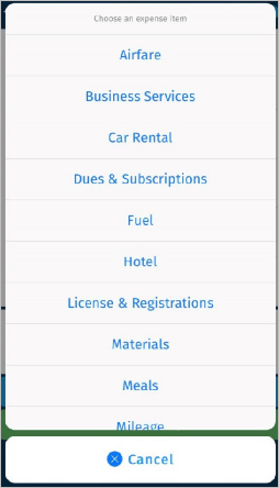 Choose an expense item Choose an expense item