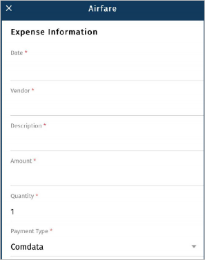 Airfare Expense Information Screen Airfare Expense Information Screen