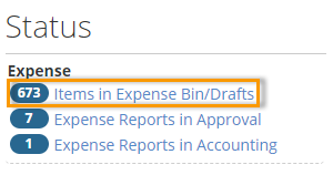 items in expense drafts bin