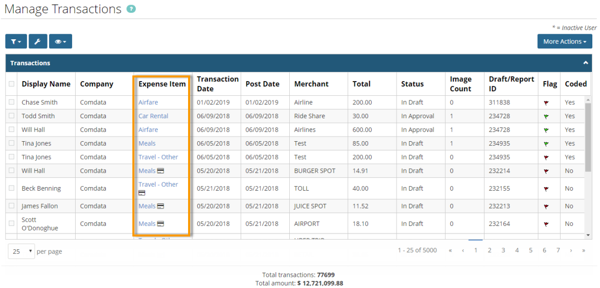 click expense item on manage transactions page