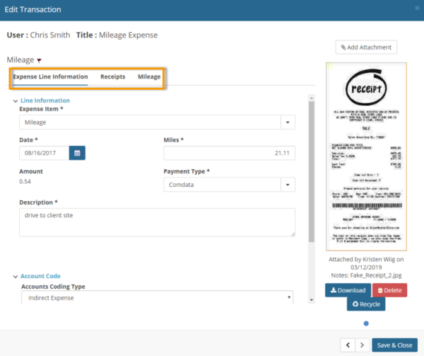 manage transactions edit window