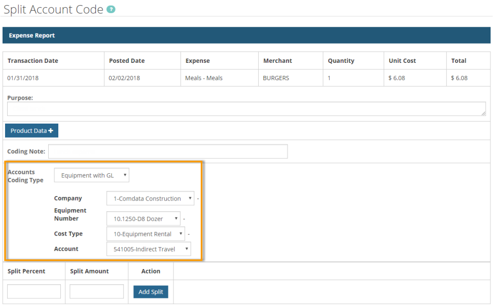 split account code page