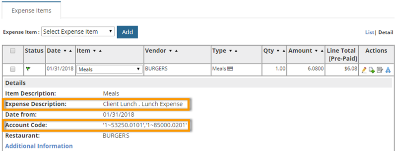 detail view of split account code