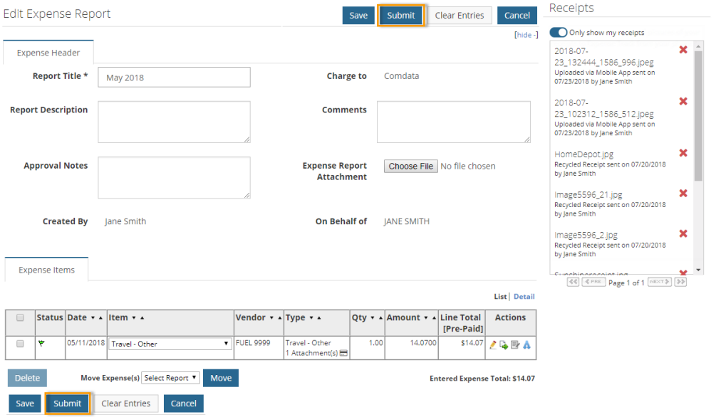 mastercard expense report submitted