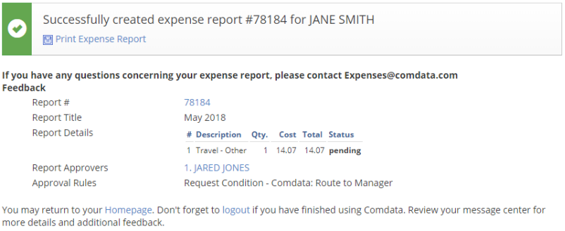 expense report submitted