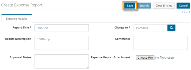 expense report header itinerary