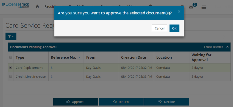 Approve Card Service Requests – Expense Track Help