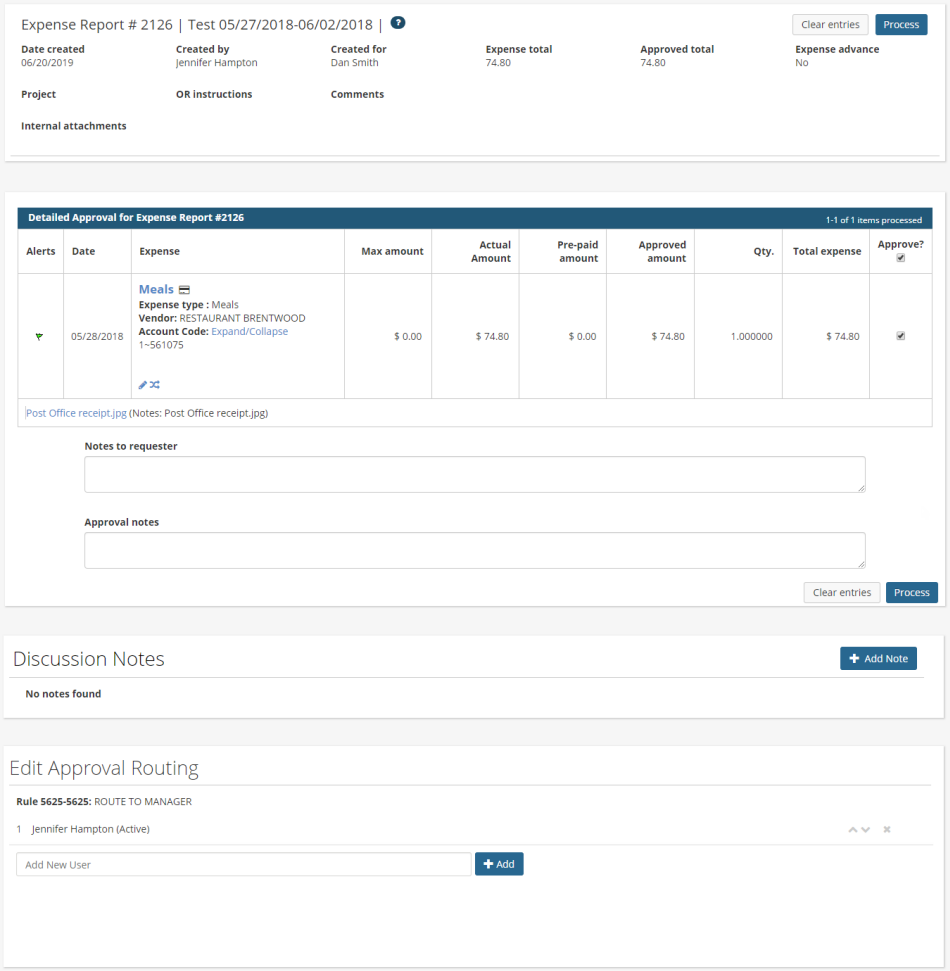 detail expense approval page