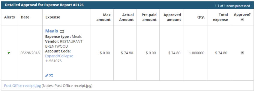 detailed approval for expense