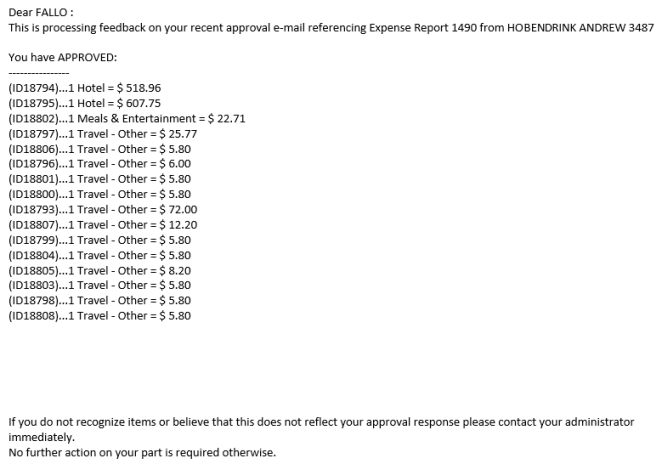 expense approval email response