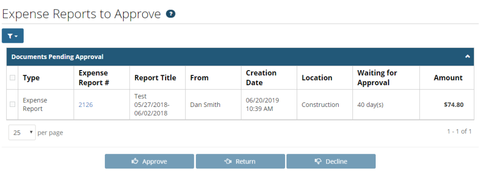 expense reports to approve page