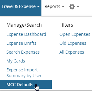 select mcc coding defaults